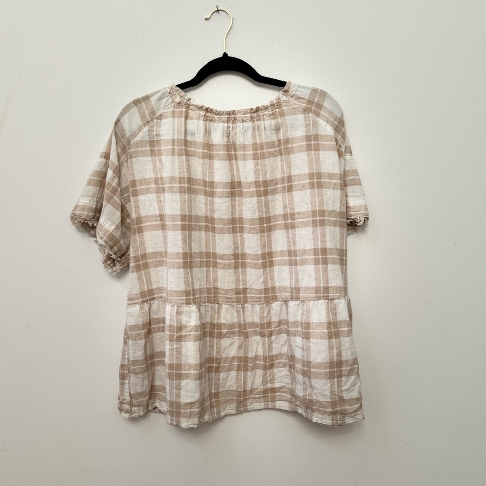 PILCRO Anthropologie Bette Babydoll Plaid Top Tan Neutral L - Picture 4 of 5